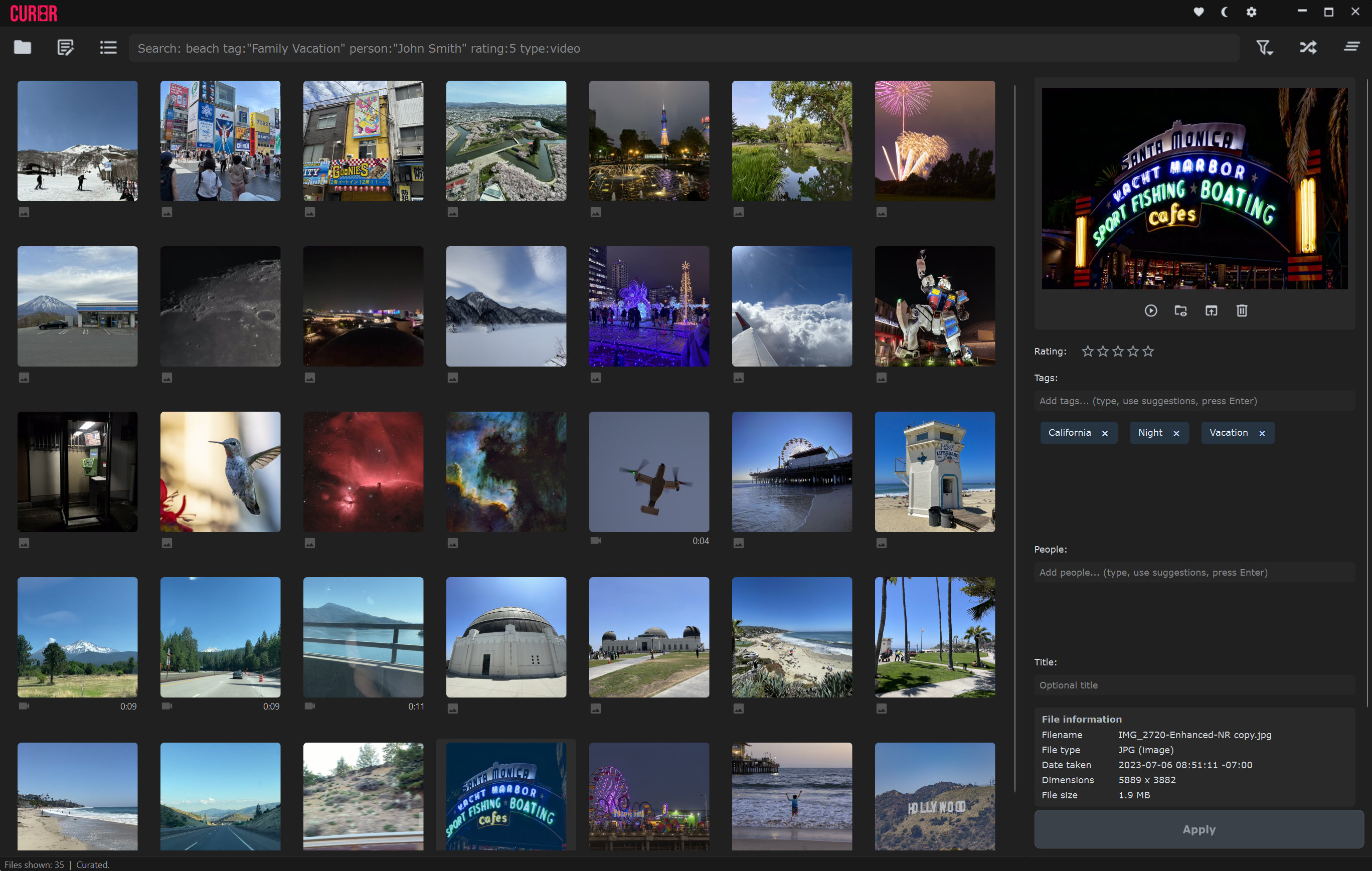 CUR8R application - dark mode